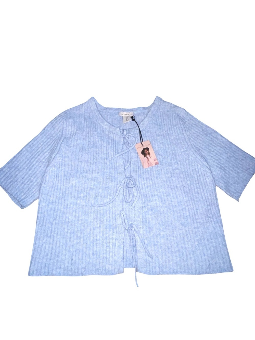 Sincerely Jules Periwinkle Blue Ribbed Tie-Front Knit Cardigan size L